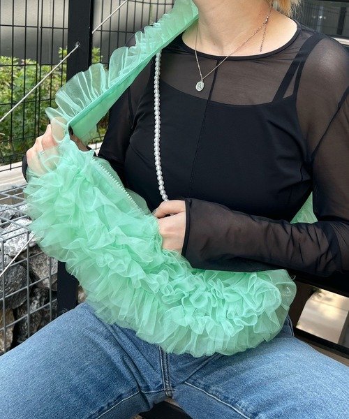 Futier land(フューティアランド)の「オーガンジーチュールフリルボディーバッグ(ボディバッグ/ウエストポーチ・レディース・ブラック/グレー/オフホワイト/グリーン・FREE)」の16枚目の写真