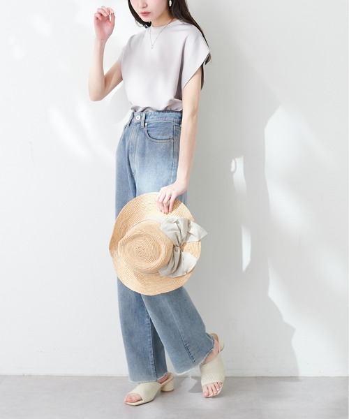 natural couture（ナチュラルクチュール）の「【WEB限定】きれいめポンチフレンチスリーブTOPS（タンクトップ・レディース・ライトグレー/ピンク/オフホワイト/ブラック/グレイッシュベージュ/サックスブルー・FREE）」の19枚目の写真