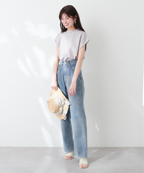 natural couture（ナチュラルクチュール）の「【WEB限定】きれいめポンチフレンチスリーブTOPS（タンクトップ・レディース・ライトグレー/ピンク/オフホワイト/ブラック/グレイッシュベージュ/サックスブルー・FREE）」の20枚目の写真