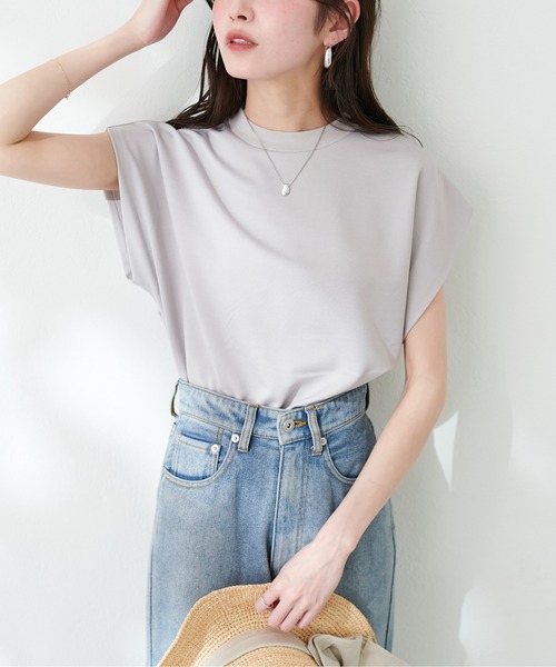 natural couture（ナチュラルクチュール）の「【WEB限定】きれいめポンチフレンチスリーブTOPS（タンクトップ・レディース・ライトグレー/ピンク/オフホワイト/ブラック/グレイッシュベージュ/サックスブルー・FREE）」の18枚目の写真