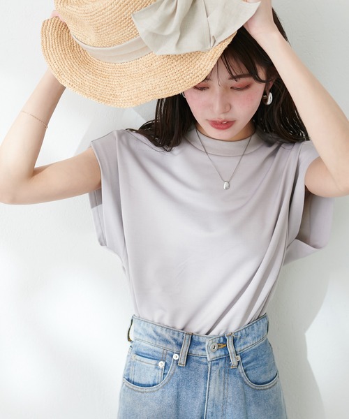 natural couture（ナチュラルクチュール）の「【WEB限定】きれいめポンチフレンチスリーブTOPS（タンクトップ・レディース・ライトグレー/ピンク/オフホワイト/ブラック/グレイッシュベージュ/サックスブルー・FREE）」の17枚目の写真