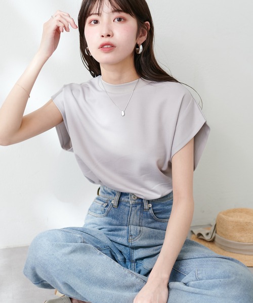 natural couture（ナチュラルクチュール）の「【WEB限定】きれいめポンチフレンチスリーブTOPS（タンクトップ・レディース・ライトグレー/ピンク/オフホワイト/ブラック/グレイッシュベージュ/サックスブルー・FREE）」の16枚目の写真