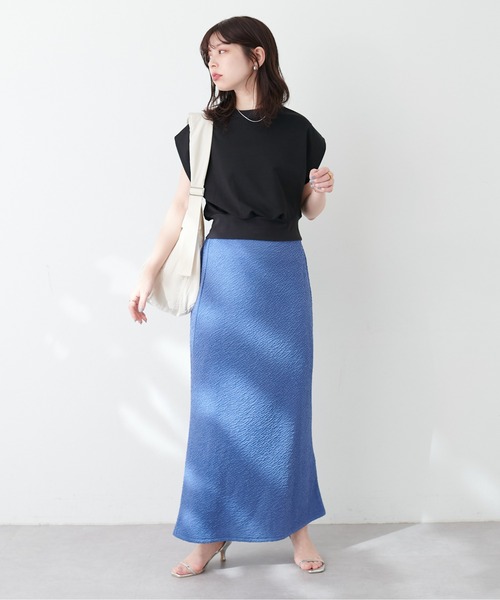 natural couture（ナチュラルクチュール）の「【WEB限定】きれいめポンチフレンチスリーブTOPS（タンクトップ・レディース・ライトグレー/ピンク/オフホワイト/ブラック/グレイッシュベージュ/サックスブルー・FREE）」の14枚目の写真