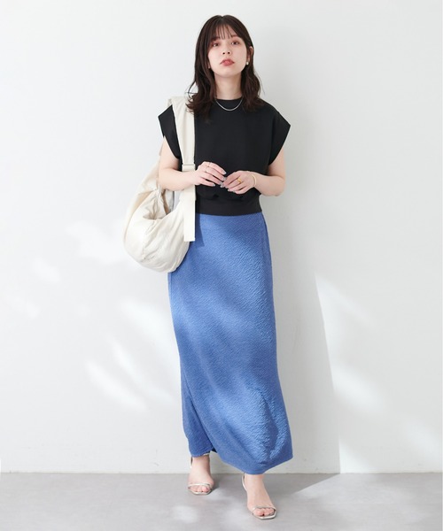 natural couture（ナチュラルクチュール）の「【WEB限定】きれいめポンチフレンチスリーブTOPS（タンクトップ・レディース・ライトグレー/ピンク/オフホワイト/ブラック/グレイッシュベージュ/サックスブルー・FREE）」の15枚目の写真