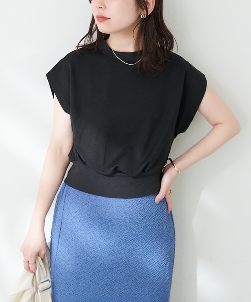 natural couture（ナチュラルクチュール）の「【WEB限定】きれいめポンチフレンチスリーブTOPS（タンクトップ・レディース・ライトグレー/ピンク/オフホワイト/ブラック/グレイッシュベージュ/サックスブルー・FREE）」の11枚目の写真