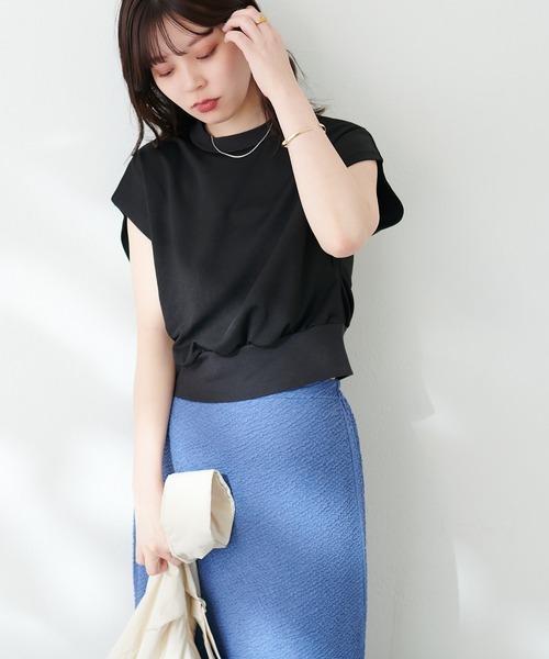 natural couture（ナチュラルクチュール）の「【WEB限定】きれいめポンチフレンチスリーブTOPS（タンクトップ・レディース・ライトグレー/ピンク/オフホワイト/ブラック/グレイッシュベージュ/サックスブルー・FREE）」の12枚目の写真