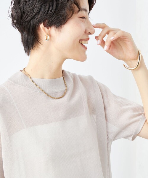 NOLLEY’S(ノーリーズ)の「《手洗い可能》シアーハイネック天竺半袖プルオーバーニット(ニット/セーター・レディース・ピンク/ベージュ/ブラック・38)」の3枚目の写真