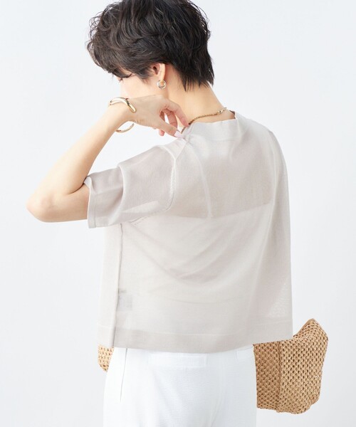 NOLLEY’S(ノーリーズ)の「《手洗い可能》シアーハイネック天竺半袖プルオーバーニット(ニット/セーター・レディース・ピンク/ベージュ/ブラック・38)」の6枚目の写真