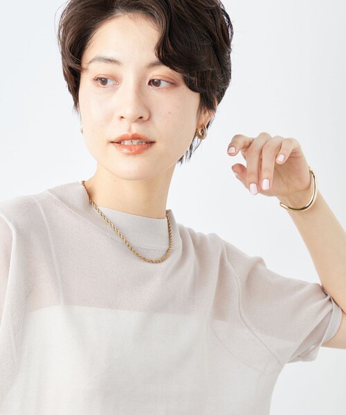 NOLLEY’S(ノーリーズ)の「《手洗い可能》シアーハイネック天竺半袖プルオーバーニット(ニット/セーター・レディース・ピンク/ベージュ/ブラック・38)」の8枚目の写真