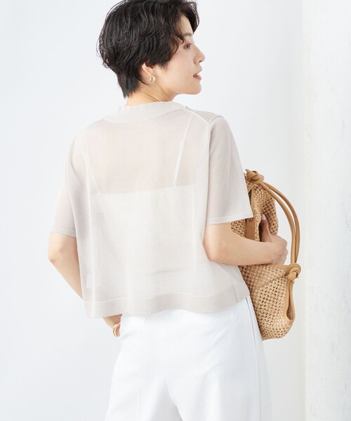 NOLLEY’S(ノーリーズ)の「《手洗い可能》シアーハイネック天竺半袖プルオーバーニット(ニット/セーター・レディース・ピンク/ベージュ/ブラック・38)」の9枚目の写真