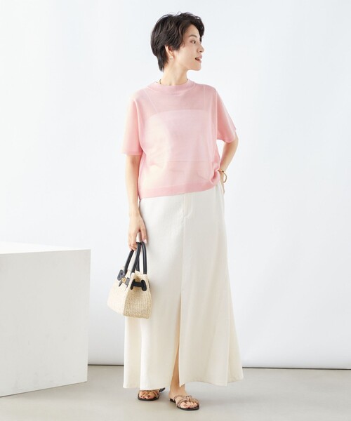 NOLLEY’S(ノーリーズ)の「《手洗い可能》シアーハイネック天竺半袖プルオーバーニット(ニット/セーター・レディース・ピンク/ベージュ/ブラック・38)」の12枚目の写真