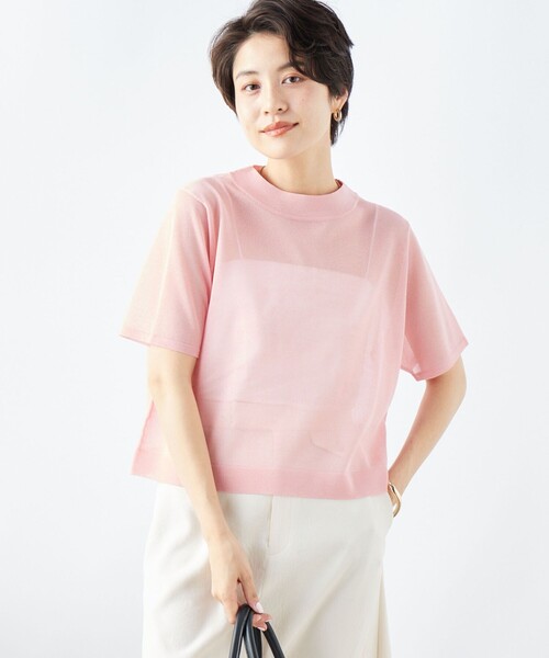 NOLLEY’S(ノーリーズ)の「《手洗い可能》シアーハイネック天竺半袖プルオーバーニット(ニット/セーター・レディース・ピンク/ベージュ/ブラック・38)」の13枚目の写真