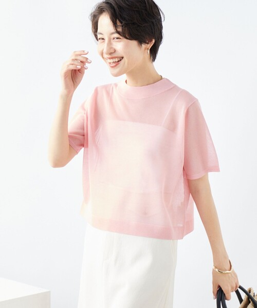 NOLLEY’S(ノーリーズ)の「《手洗い可能》シアーハイネック天竺半袖プルオーバーニット(ニット/セーター・レディース・ピンク/ベージュ/ブラック・38)」の14枚目の写真