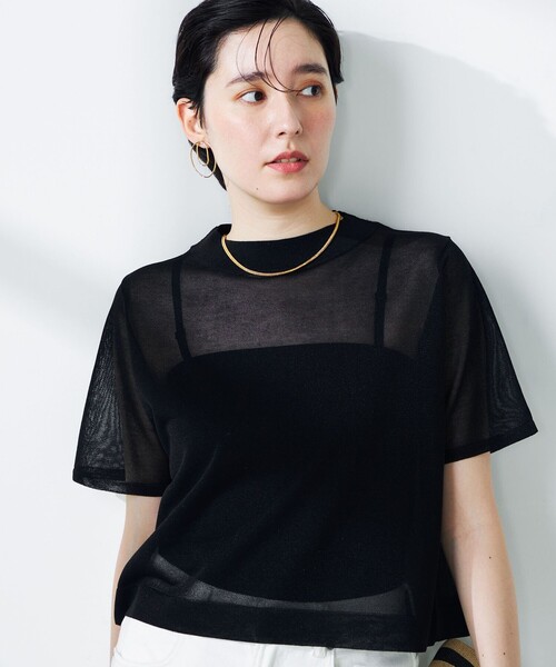 NOLLEY’S(ノーリーズ)の「《手洗い可能》シアーハイネック天竺半袖プルオーバーニット(ニット/セーター・レディース・ピンク/ベージュ/ブラック・38)」の21枚目の写真