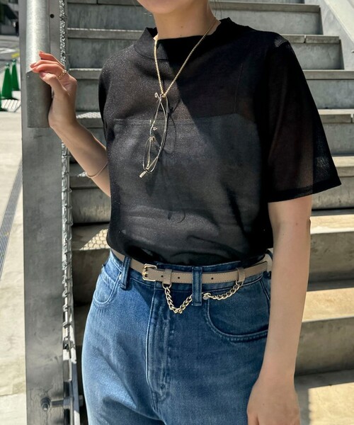 NOLLEY’S(ノーリーズ)の「《手洗い可能》シアーハイネック天竺半袖プルオーバーニット(ニット/セーター・レディース・ピンク/ベージュ/ブラック・38)」の22枚目の写真