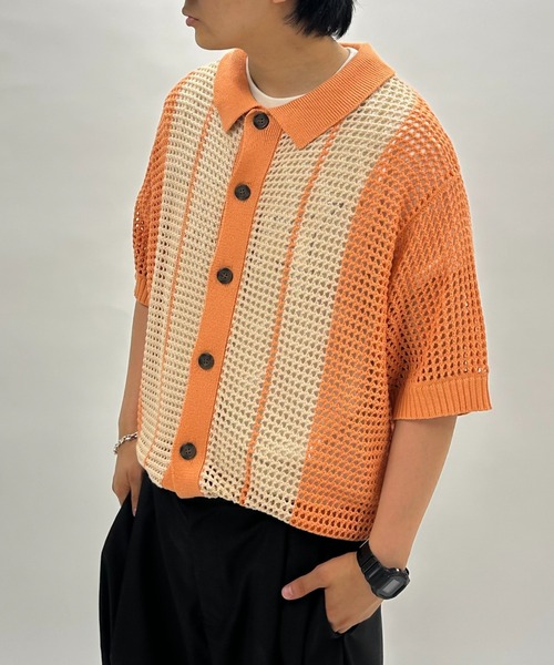 WHO'S WHO gallery（フーズフーギャラリー）の「【KOOKY'N/クーキー】メッシュニットポロ（ポロシャツ・メンズ・オレンジ/ブラック・FREE）」の2枚目の写真