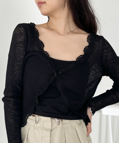 CLEA(クレア)の「レースパイピング シアーカーディガントップス(カーディガン/ボレロ・レディース・アイボリー/ブラック/ホワイト/ライトグレー・FREE)」の22枚目の写真