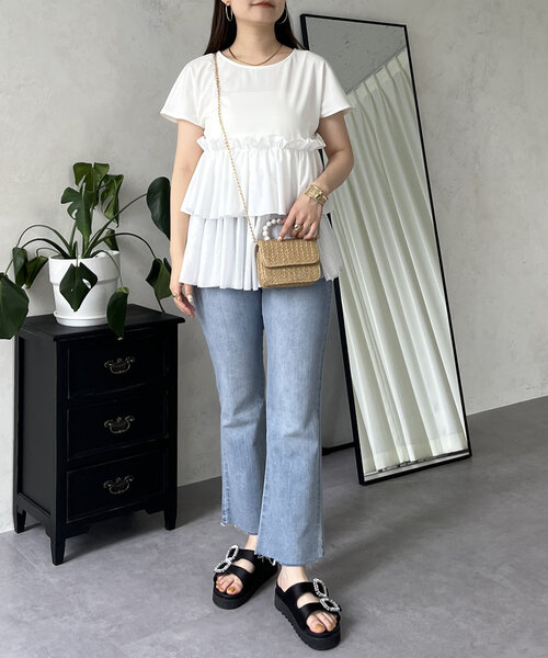 prose verse(プロズヴェール)の「メッシュ切替ティアードフリルTシャツ(Tシャツ/カットソー・レディース・ブラック/オフホワイト・MEDIUM)」の13枚目の写真