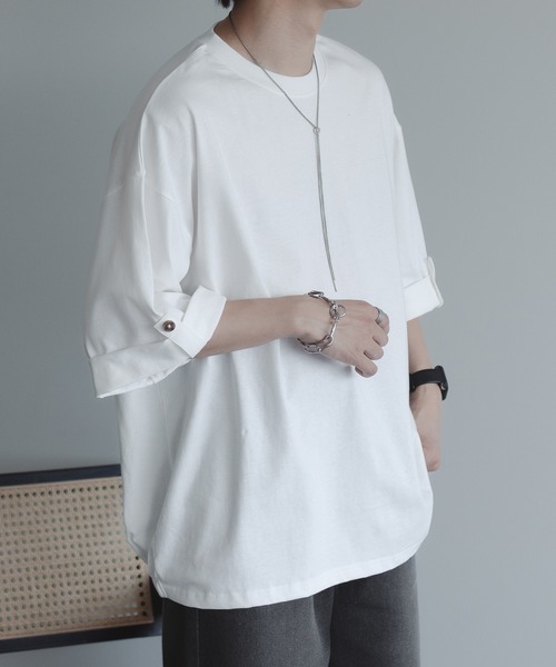 epnok（エプノック）の「ロールアップコクーンTee（Tシャツ/カットソー・メンズ・ブラック/モスグリーン/オフホワイト・MEDIUM/LARGE）」の2枚目の写真