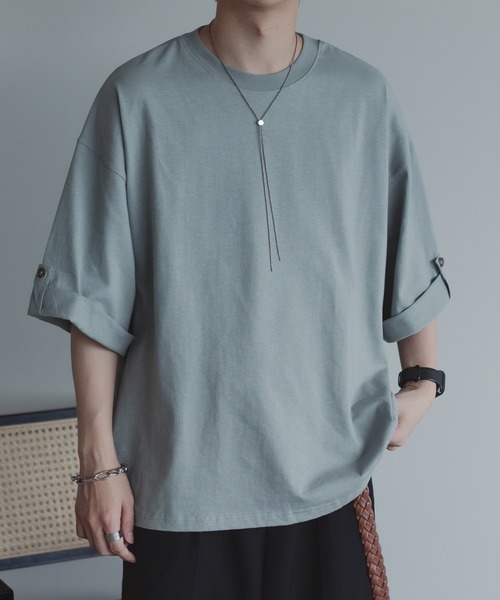 epnok（エプノック）の「ロールアップコクーンTee（Tシャツ/カットソー・メンズ・ブラック/モスグリーン/オフホワイト・MEDIUM/LARGE）」の3枚目の写真