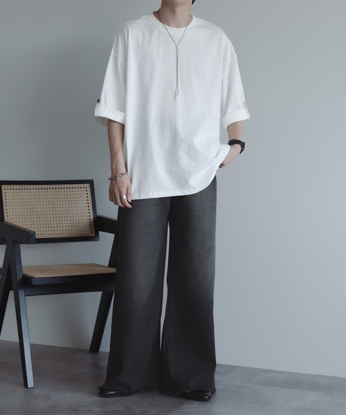 epnok（エプノック）の「ロールアップコクーンTee（Tシャツ/カットソー・メンズ・ブラック/モスグリーン/オフホワイト・MEDIUM/LARGE）」の9枚目の写真