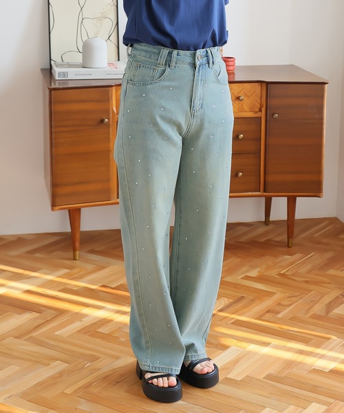 Girly Doll(ガーリードール)の「ラインストーン付きデニムパンツ(デニムパンツ・レディース・グレー/ピンク/ベージュ/ブルー/モカ・L/S/M)」の22枚目の写真