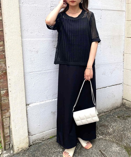 NANEA(ナネア)の「半袖メッシュニットトップス(ニット/セーター・レディース・ホワイト/ブラウン/ベージュ/ブラック・フリー)」の18枚目の写真