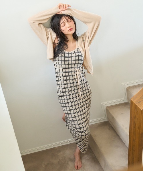スナイデルホーム　チェック柄キャミソールロングワンピース 美品 スナイデルチェック柄キャミソールワンピース ロング 秋冬