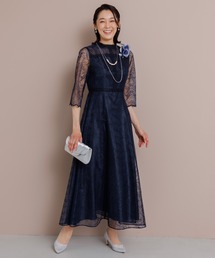 【formforma限定】《マザードレス》 リーフレースロングドレス/国内レース素材/結婚式/パーティー/クルージング/発表会/新郎 母/新婦 母