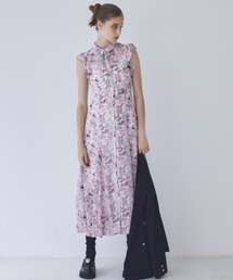 水彩フラワープリントワンピース