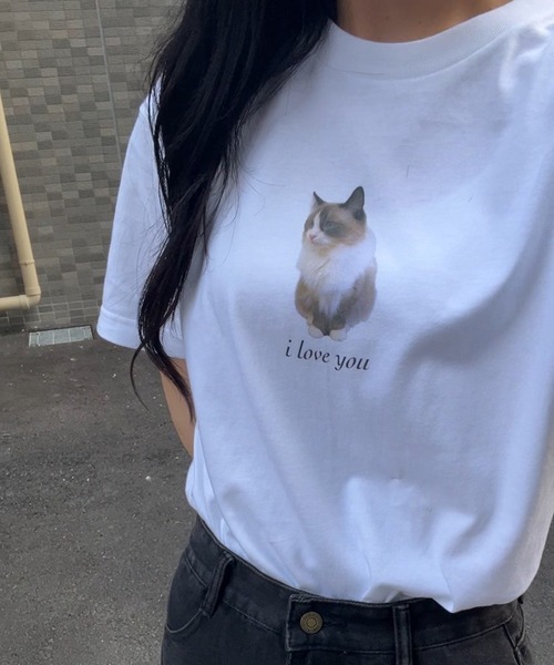 セール】キャットフォトプリント半袖Tシャツ（Tシャツ