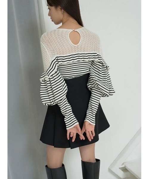 『美品』SNIDEL フリルニット　ブルー Sustainableフリルニットプルオーバー(ニット)｜トップス