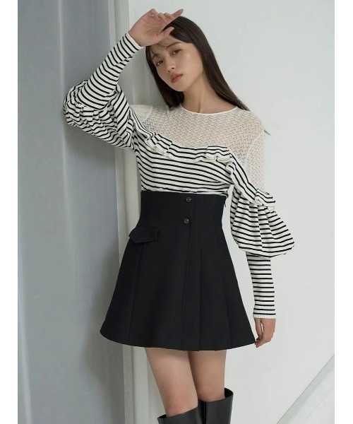 完売品　MACHATT　ボーダードッキングプルオーバー　フリル　ニット　洗える 完売品✨machatt✨ボーダードッキングプルオーバー フリル 異素材