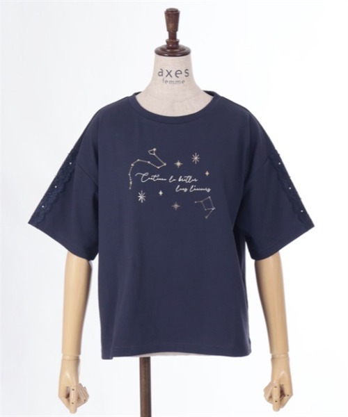 axes femme（アクシーズファム）の「星空プリント吸水速乾Ｔシャツ（Tシャツ/カットソー・レディース・ラベンダー/ネイビー/ブルーグリーン/ホワイト・FREE）」の19枚目の写真