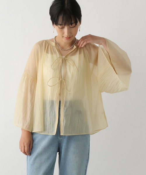 LEPSIM（レプシィム）の「シアーリボン5分袖ブラウス　132421（シャツ/ブラウス・レディース・ブラック/オフホワイト/イエロー・FREE）」の3枚目の写真
