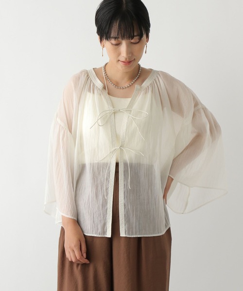 SIMAO出品 セール】シアーリボン5分袖ブラウス 132421（シャツ/ブラウス