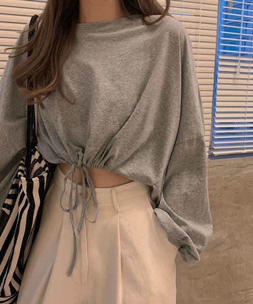 c.u.l（シーユーエル）の「裾ドロスト ショート丈 ロンＴ culw718（Tシャツ/カットソー・レディース・ブラック/ホワイト/グレー・FREE）」の3枚目の写真