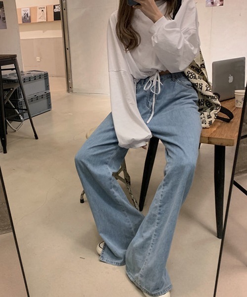 c.u.l（シーユーエル）の「裾ドロスト ショート丈 ロンＴ culw718（Tシャツ/カットソー・レディース・ブラック/ホワイト/グレー・FREE）」の9枚目の写真