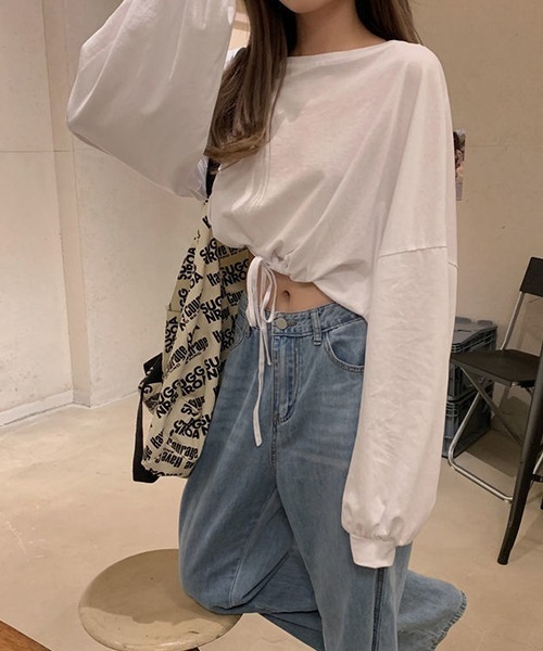 c.u.l（シーユーエル）の「裾ドロスト ショート丈 ロンＴ culw718（Tシャツ/カットソー・レディース・ブラック/ホワイト/グレー・FREE）」の10枚目の写真