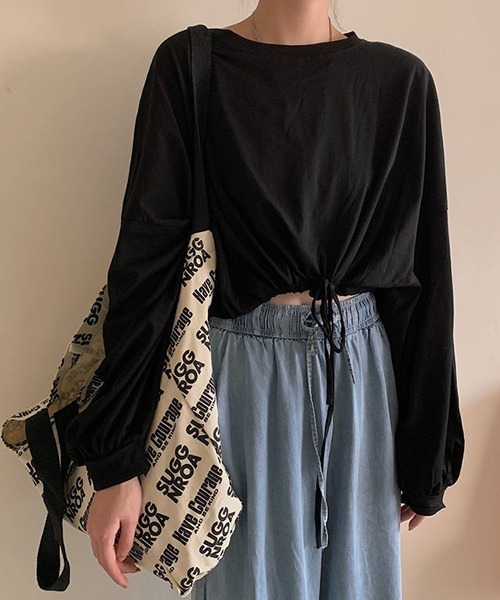 c.u.l（シーユーエル）の「裾ドロスト ショート丈 ロンＴ culw718（Tシャツ/カットソー・レディース・ブラック/ホワイト/グレー・FREE）」の14枚目の写真