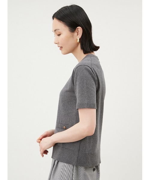 Mila Owen（ミラオーウェン）の「金釦ポケットデザイン5分袖ニットプル