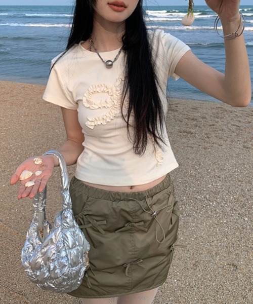 Vipoa(ヴィポア)の「frill ribbon chibi tee(Tシャツ/カットソー・レディース・アイボリー/グレー・FREE)」の18枚目の写真
