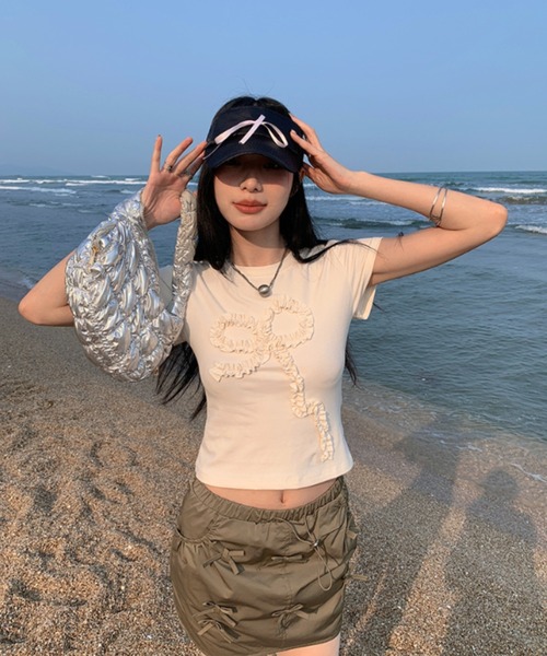Vipoa(ヴィポア)の「frill ribbon chibi tee(Tシャツ/カットソー・レディース・アイボリー/グレー・FREE)」の16枚目の写真