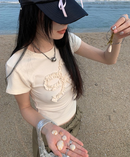 Vipoa(ヴィポア)の「frill ribbon chibi tee(Tシャツ/カットソー・レディース・アイボリー/グレー・FREE)」の15枚目の写真