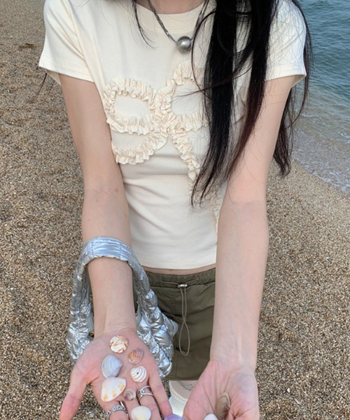 Vipoa(ヴィポア)の「frill ribbon chibi tee(Tシャツ/カットソー・レディース・アイボリー/グレー・FREE)」の13枚目の写真