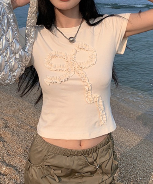 Vipoa(ヴィポア)の「frill ribbon chibi tee(Tシャツ/カットソー・レディース・アイボリー/グレー・FREE)」の20枚目の写真