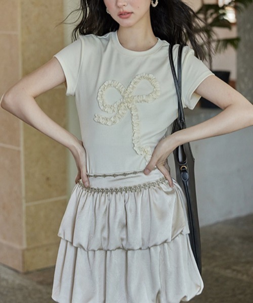 Vipoa(ヴィポア)の「frill ribbon chibi tee(Tシャツ/カットソー・レディース・アイボリー/グレー・FREE)」の12枚目の写真