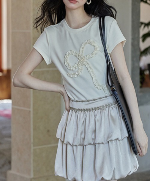 Vipoa(ヴィポア)の「frill ribbon chibi tee(Tシャツ/カットソー・レディース・アイボリー/グレー・FREE)」の11枚目の写真