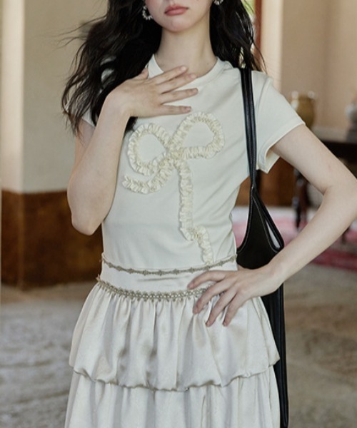 Vipoa(ヴィポア)の「frill ribbon chibi tee(Tシャツ/カットソー・レディース・アイボリー/グレー・FREE)」の10枚目の写真