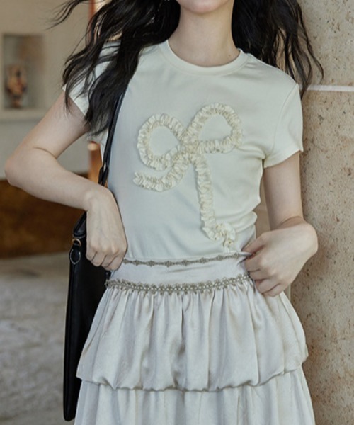 Vipoa(ヴィポア)の「frill ribbon chibi tee(Tシャツ/カットソー・レディース・アイボリー/グレー・FREE)」の9枚目の写真